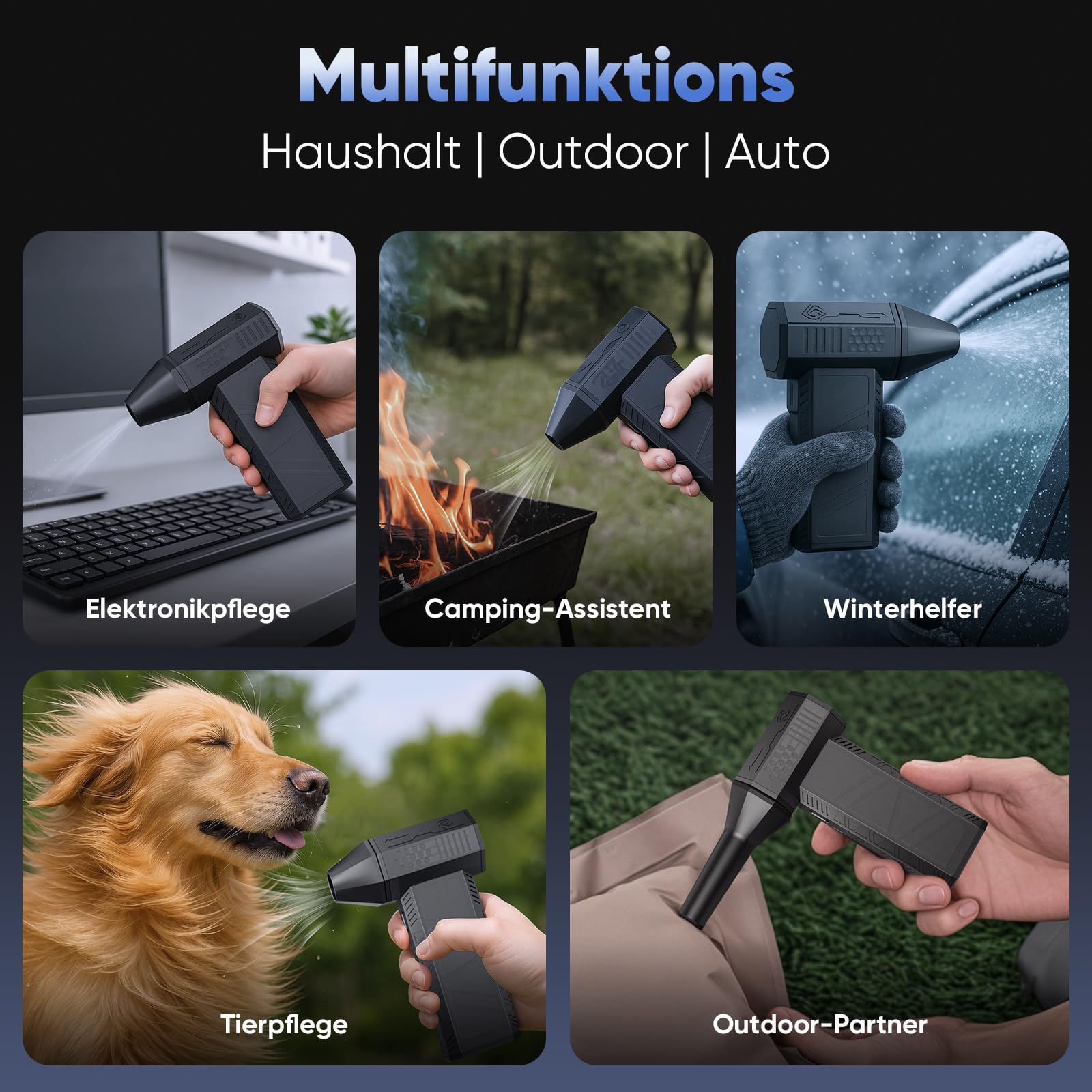 SALCAR Elektrisches Staubgebläse tragbar 130000RPM, 3-Gang Mini Air Duster mit stufenloser Regelung & Turbotaste, wiederaufladbares Super-Power-Druckluftspray für PC, Auto – Outdoor und Haus
