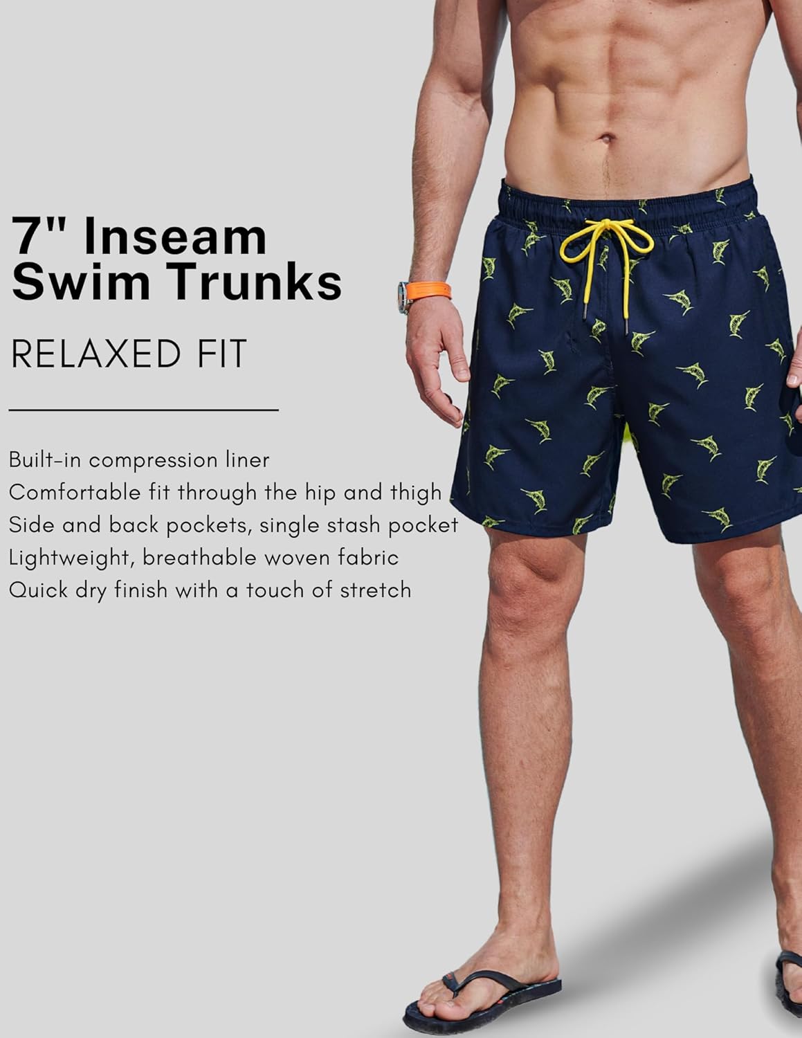 2 Pack: Men's 7" Swim Trunks with Compression Liner, Quick Dry Stretch Swimming Shorts Bathing Suits Swimwear - Image 4