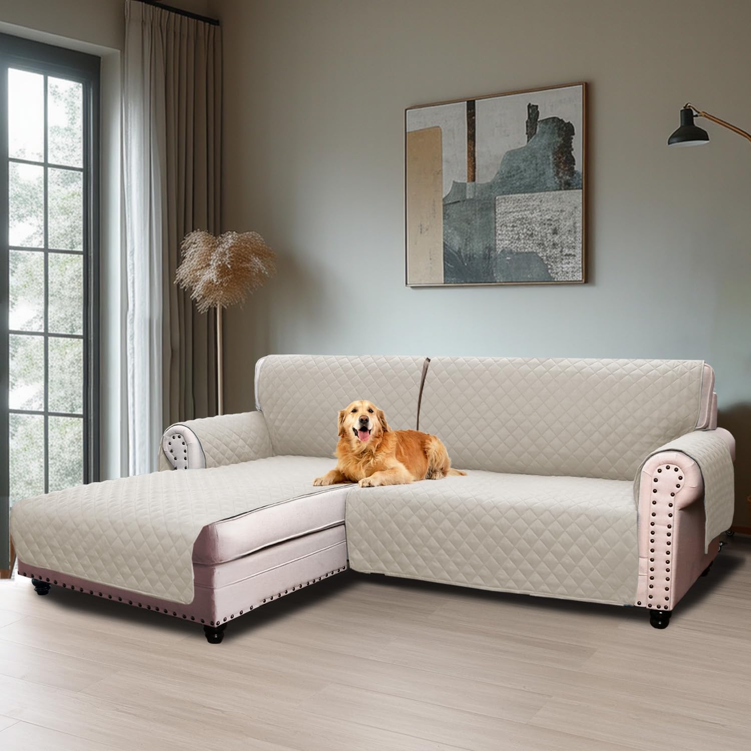 Funda Sofa Chaise Long 3 Plazas Brazo Izquierdo,Funda Sofa 2 Plazas,Funda Sofá Impermeable Forma de L 205 cm,Blanco Níveo OEKO-TEX STANDARD 100