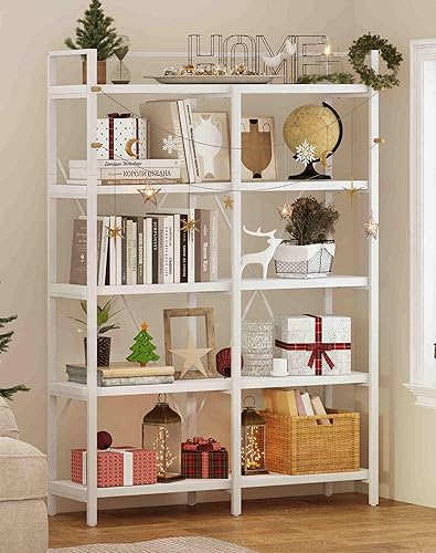 Miniatura 10 de FATORRI Estantería industrial de 5 niveles, estantería de madera rústica y metal, estante alto con estantería abierta grande (marrón nogal, 51