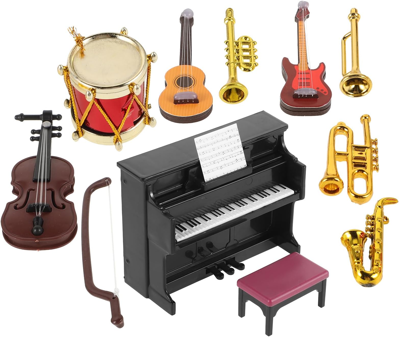 IMIKEYA 12Pcs Dollhouse Musical Instruments: 1 12 Scale Miniature Violin Piano Trumpet Saxophone Guitar Tiny Instruments Set - Mini Figurine Ornament for Mini House Musical Room