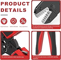 Vista 4 de Newdeli Crimpadora de virola de alambre 24-8 AWG - Herramienta de crimpado de alambre de trinquete para conectores de virola, terminales de cable