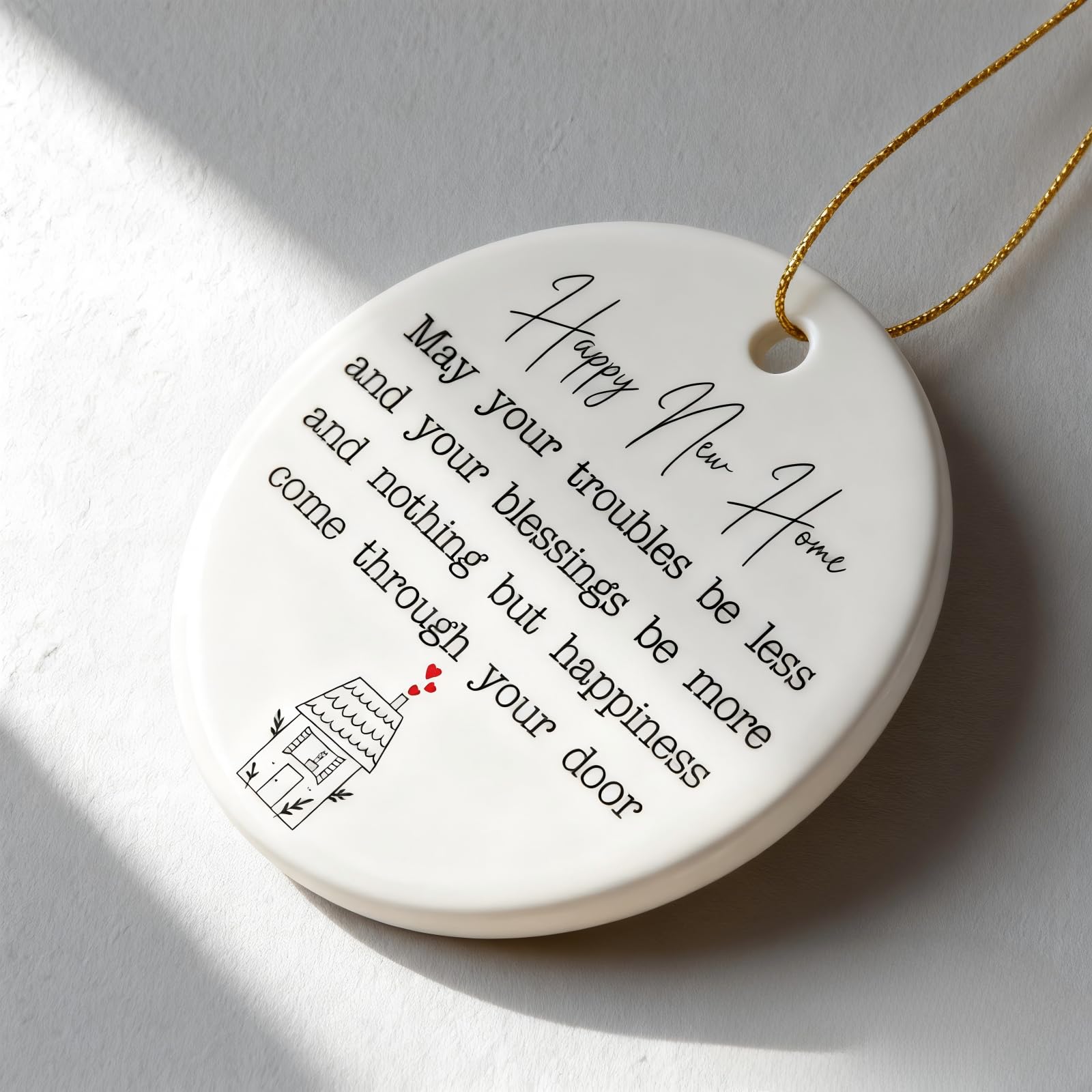 Ceramic Hanging Ornament - Double Sided Home Decoration for New House, Elegant Housewarming Gift for Couple, Minimalist Wall Decor (8x8cm)