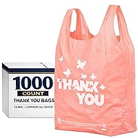 Vista 10 de YoYoRain 100 unidades de bolsas de camiseta “Gracias” – Bolsas de plástico verdes para compras con asas, para venta al por menor, abarrotes