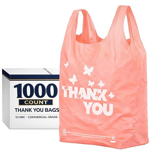Miniatura 10 de YoYoRain 100 unidades de bolsas de camiseta “Gracias” – Bolsas de plástico verdes para compras con asas, para venta al por menor, abarrotes