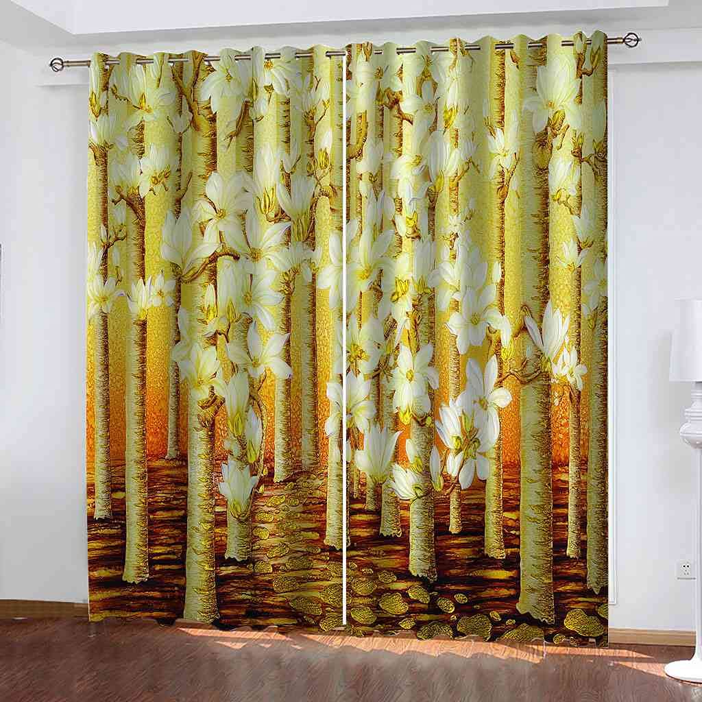 Rideaux de salon au motif arbres d'or pour une ambiance chaleureuse et feutrée