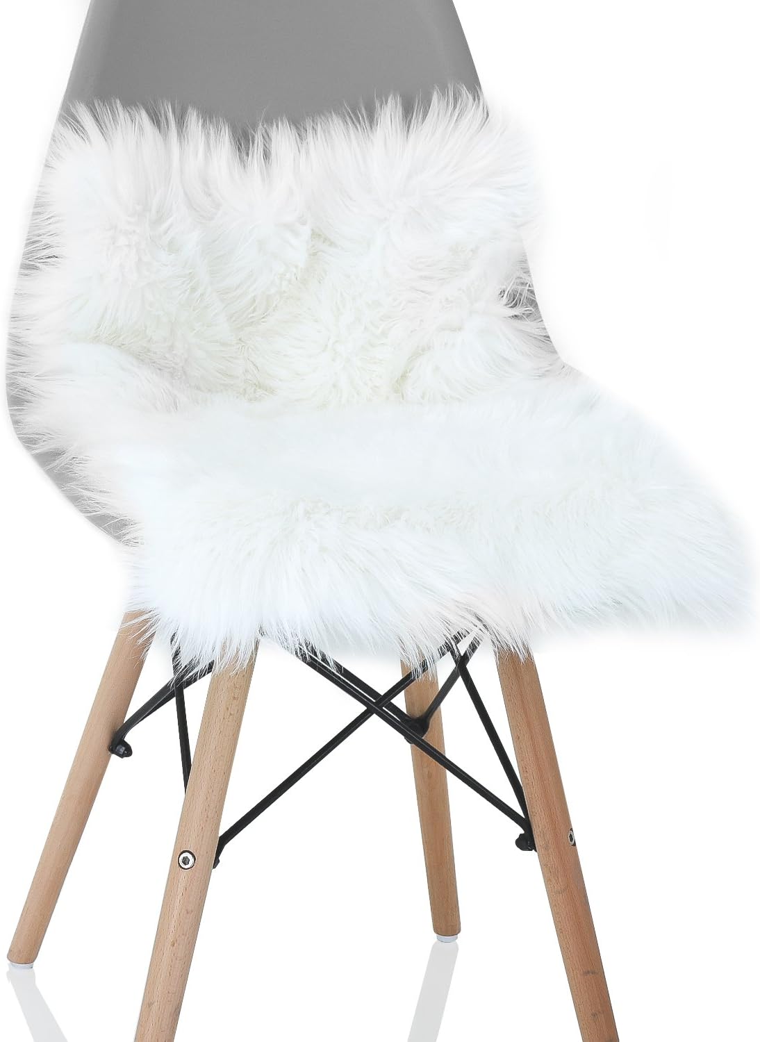 YOH Ultra Soft Faux Fur Sheepskin Seat Cushion Chair Cover Luxury White Fluffy Shaggy Area Rugs for Living Room Bedroom Makeup Table/Chair Home Stores Small Decor Carpets, 1.3 x 2 Feet