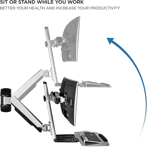Miniatura 5 de Mount-It! Sit Stand Dual Monitor Wall Mount Workstation & Stand Up Computer Station with Articulating Keyboard Tray Arm and CPU Holder