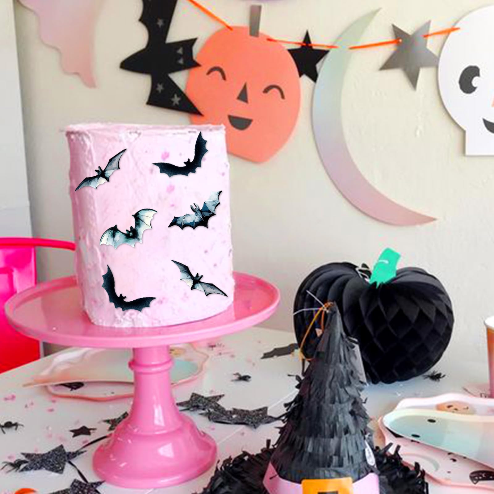 KALUROIL 24 PCS Décoration Cupcake Halloween -Décorations De Cupcake D' Halloween Effrayantes - Pour Fêtes à Thème, Anniversaires D'Enfants Et Plus Encore - Chauve-Souris, Fantômes Et Plus