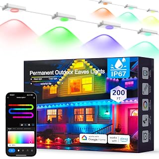 200FT RGBIC Permanent Outdoor Lights, 120 RGBIC LEDs Eave Lights IP67 Waterproof, App Control Music Sync, Color-Changing Outdoor LED Lights for House, Christmas Decorations & New Year - Amazon product rated Grade A