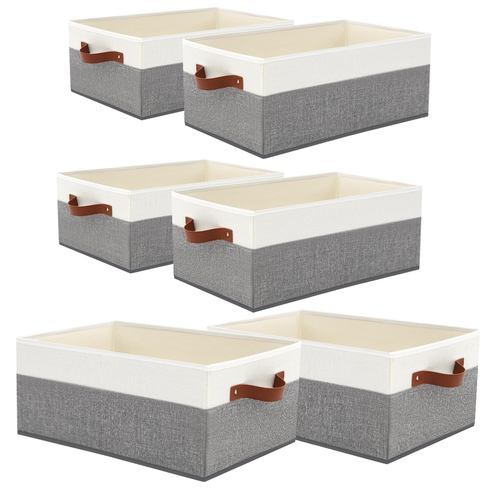 Photo 1 of 6 Pack Closet Storage Bins, Storage Baskets for Shelves, Linen Closet Organizers and Storage with Leather Handles for Clothes,Towels, Sheets, Jeans, Toys, Books (Grey and White)