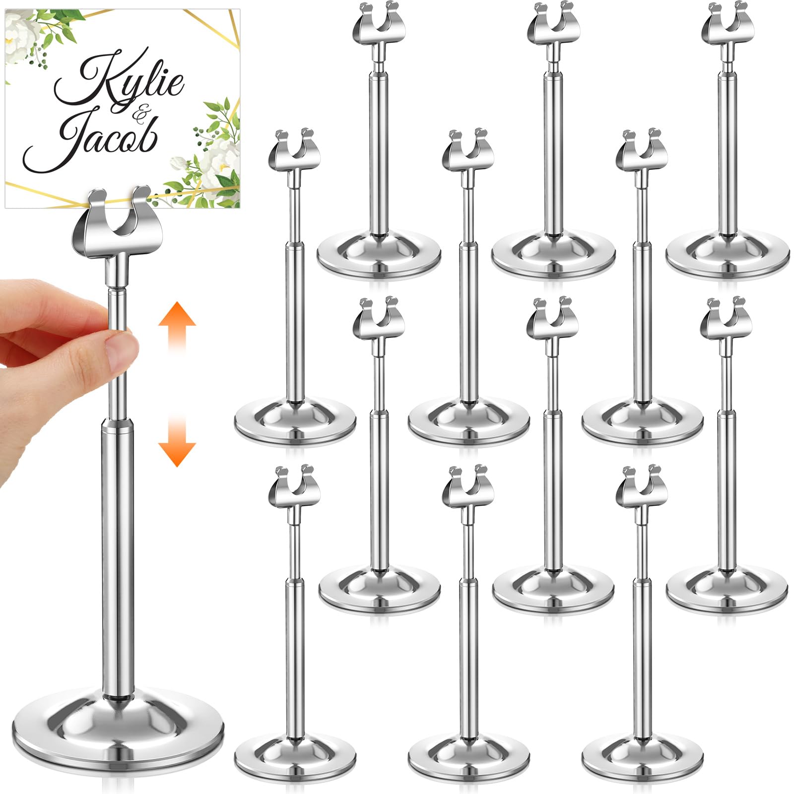 Kathfly Tischnummernhalter, verstellbar, Metall, Harfenclip, Tischschilder, abnehmbarer Kartenhalter für Hochzeiten, Geburtstage, Restaurants, Tischdekoration (12,4 - 18,9 cm)
