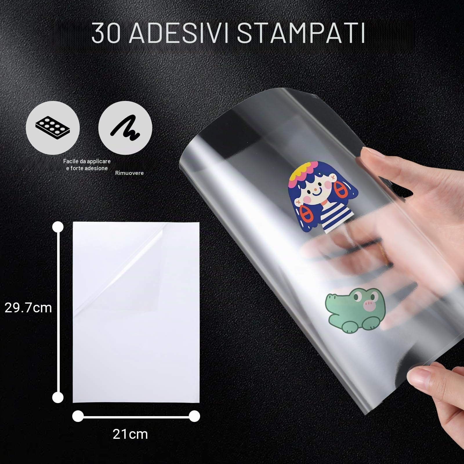 Fogli adesivi trasparenti stampabili A4 30 fogli Vinile trasparente autoadesivo per stampanti Inkjet Laser Asciugatura Rapida Alta Trasparenza