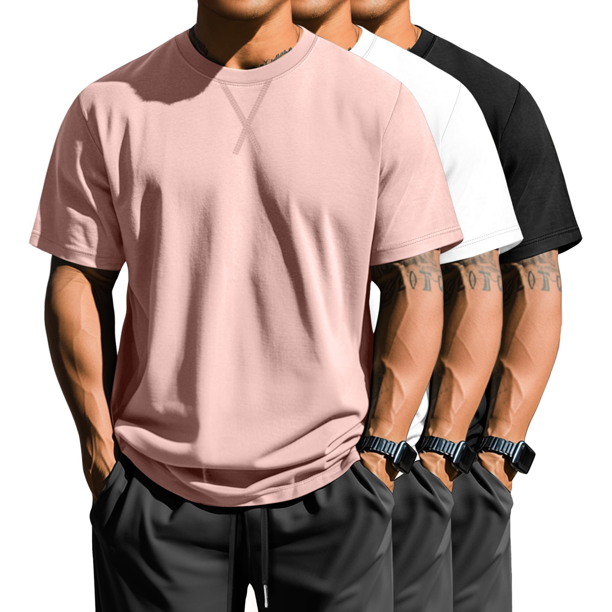 Neer 3 Pack Men's Big and Tall T-Shirts Cotton Short Sleeve Crewneck Plus Size Tee Shirts Hipster Longline Tops