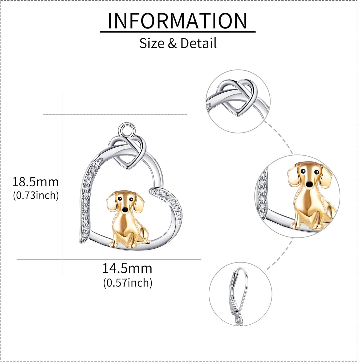 Dachshund Leverback Earrings 925 Sterling Silver Dachshund Dangle Earrings Heart Dog Jewelry Gifts for Women Mom Wife Dachshund Lovers (GOLD)