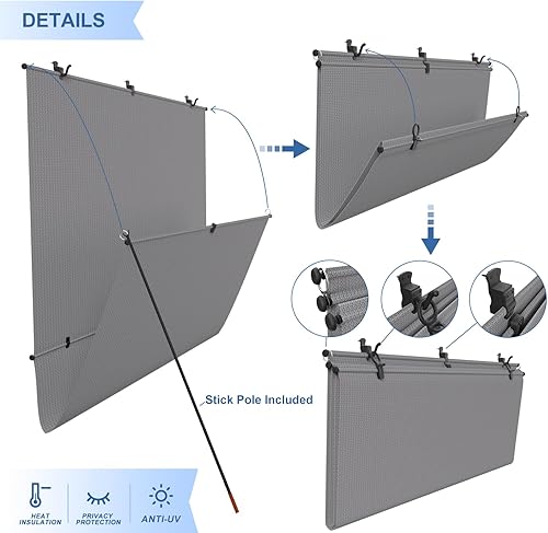 Miniatura 5 de E&K Sunrise - Parasol plegable para exteriores, 4 pies de ancho x 6 pies de alto, sin cables, bloqueo UV, pantalla solar exterior para patio,