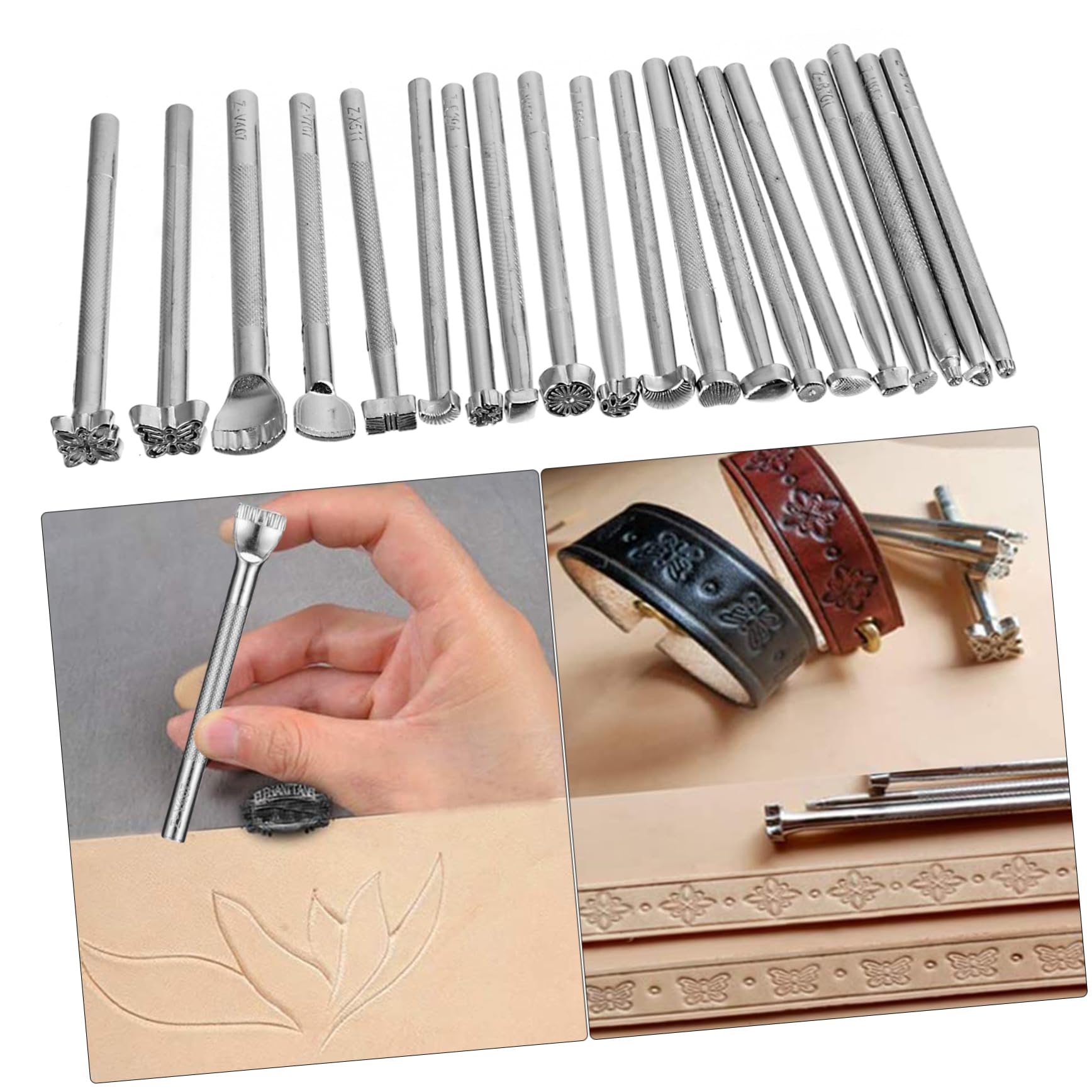 TEHAUX Set di 20 Punzoni per Cuoio in Acciaio Inox per Cintura
