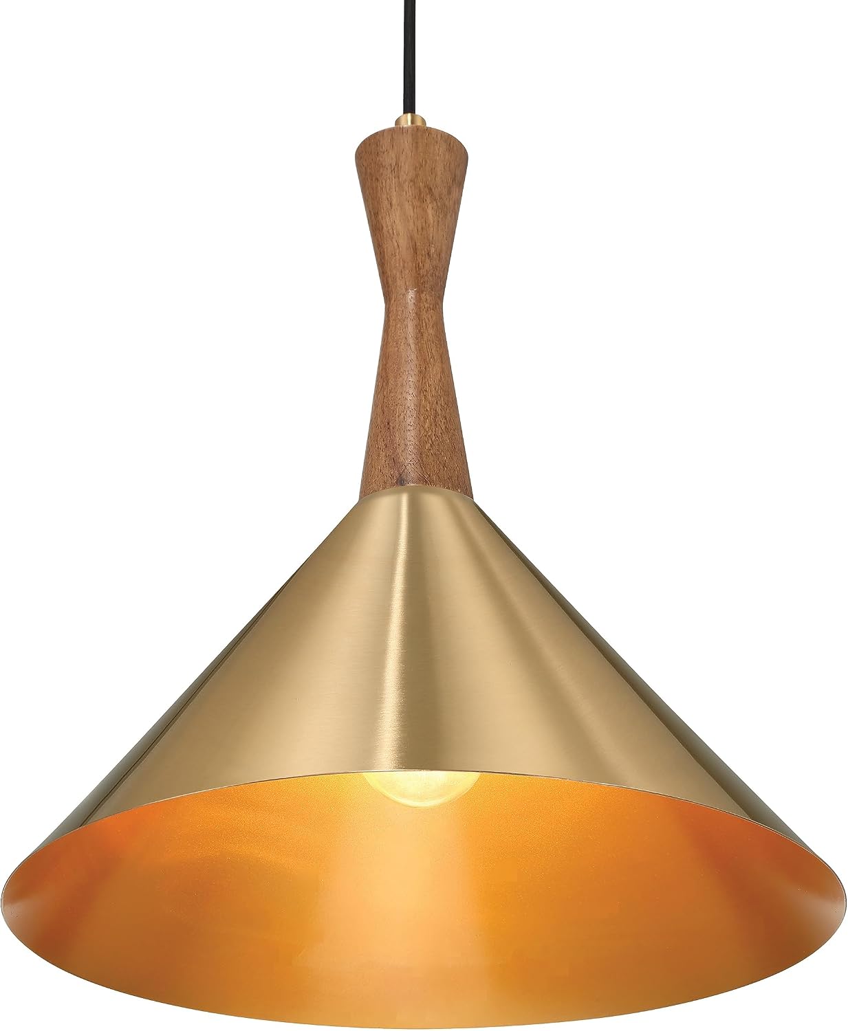 Axel - Mid-Century Modern Metal and Natural Stained Wood Ceiling Light, Brushed Gold