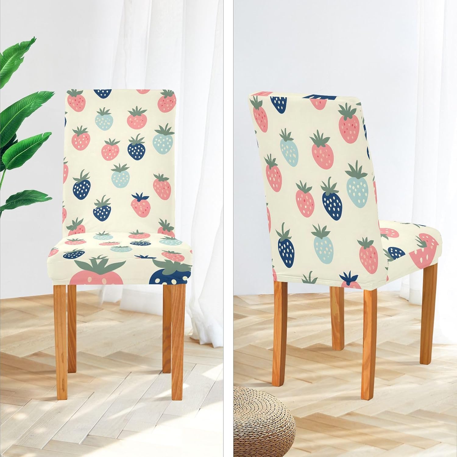ALAZA Chair Covers for Dining Room, Colorful Strawberry Pattern Stretch Chair Cover Sets Chair Protector Removable Washable for Ktichen Restaurant Hotel