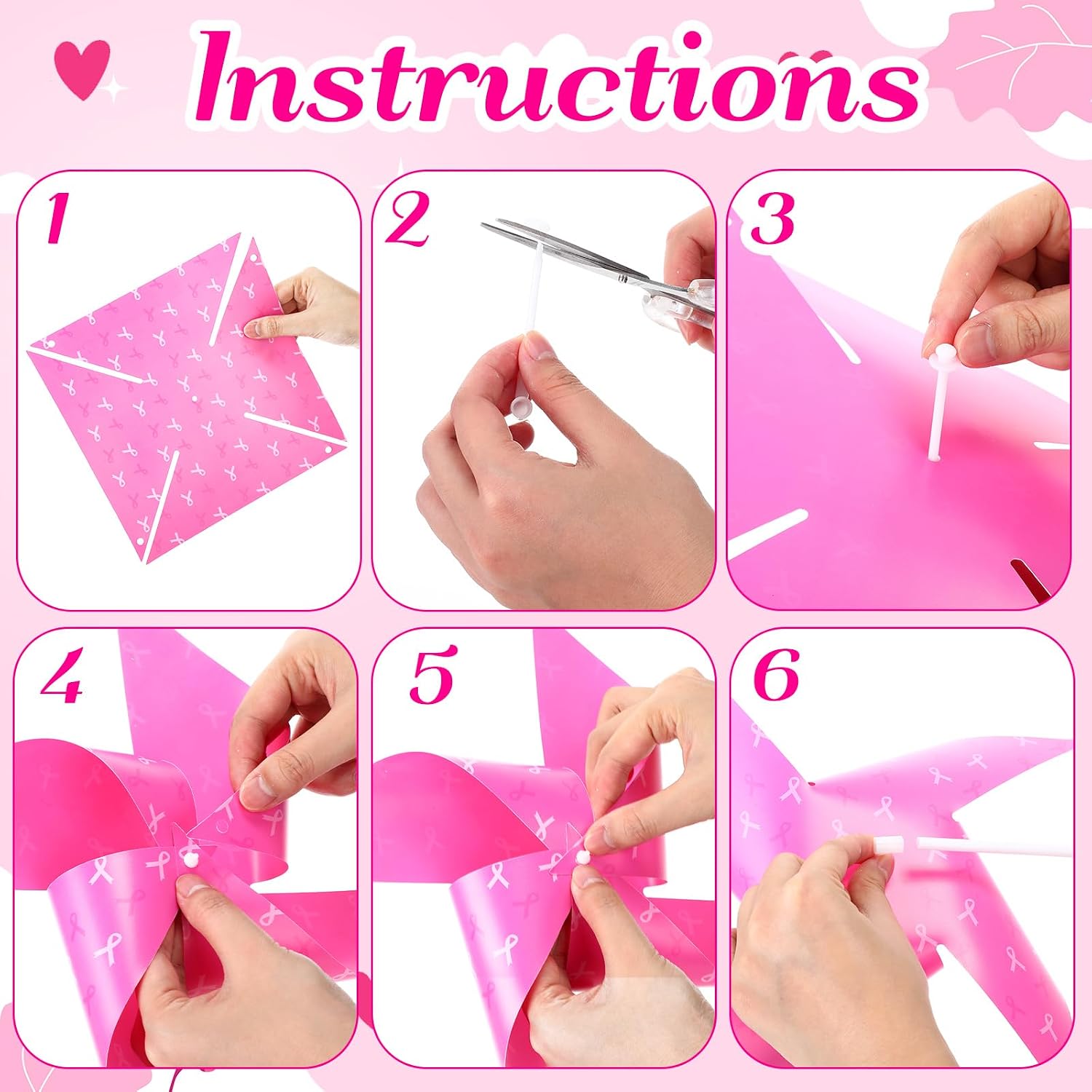 VioraWhite 10 Pcs Breast Cancer Awareness Decoration 12 Inch Pink Ribbon Pinwheels Yard Sign with Stakes Hope Strength Survivors Party Supplies for Outdoor Garden Yard Outdoor Lawn Decor