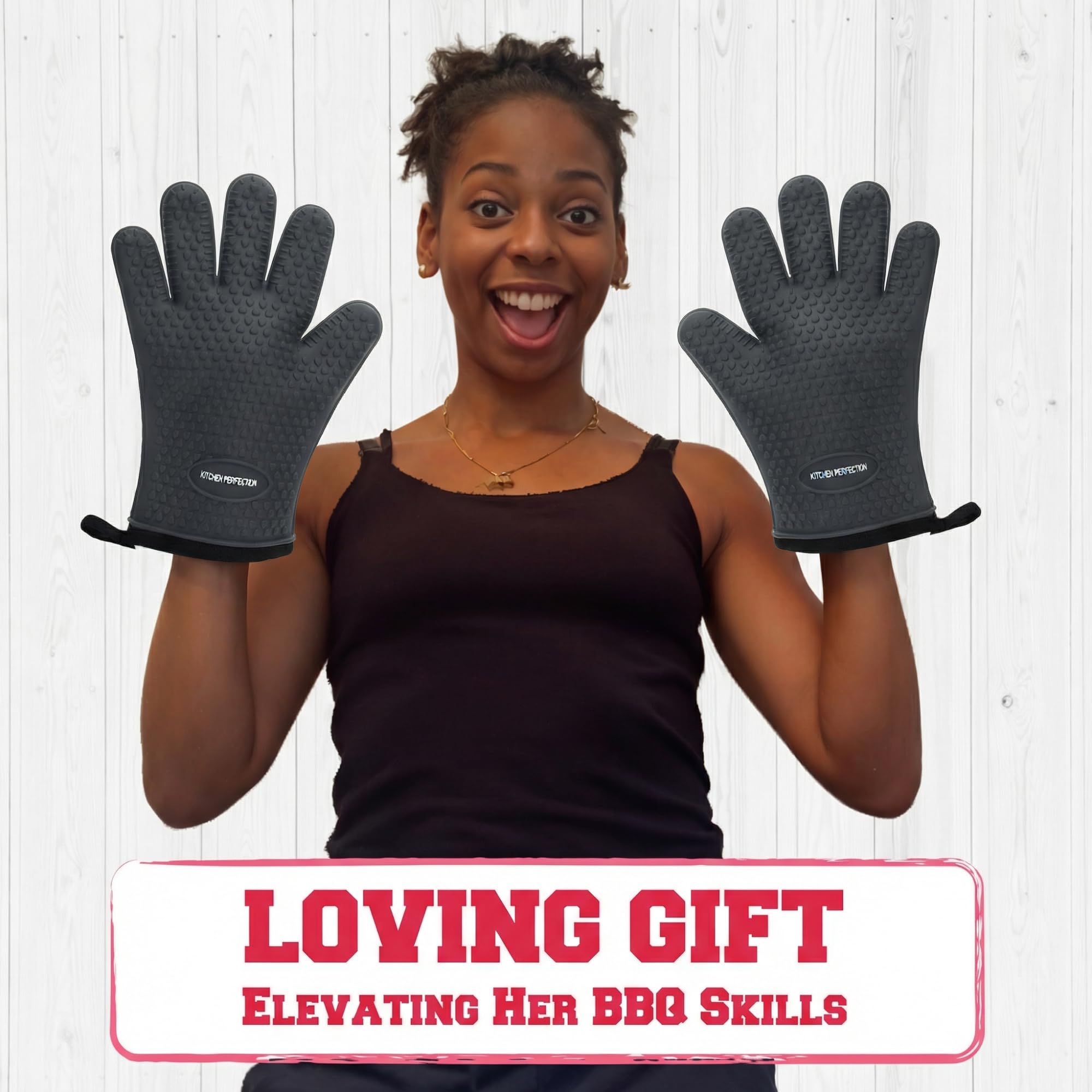 KITCHEN PERFECTION S Gants de four en silicone pour femme – Gants de barbecue résistants à la chaleur extrême – Manipulez les aliments chauds directement sur votre friteuse | Gants de four