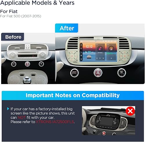 Miniatura 2 de XTRONS Para Fiat 500 (2007-2015) Radio de pantalla táctil, 7 pulgadas Android 13 Estéreo de coche para Fiat 500 Reemplazo Unidad Principal Bluetooth