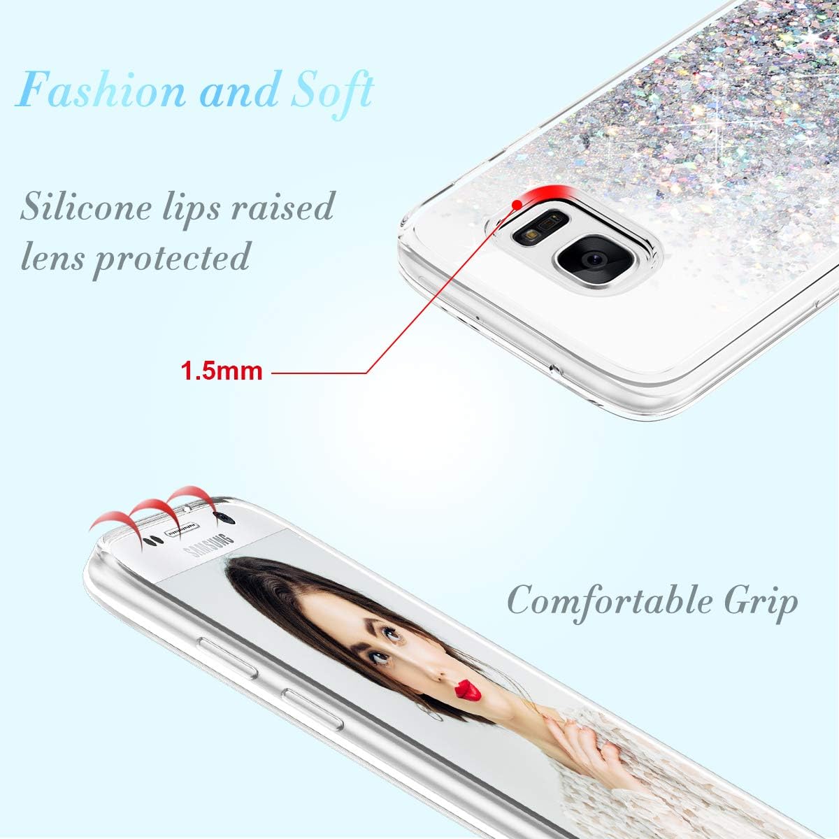 Caka Galaxy S7 Case, Galaxy S7 Glitter Case Liquid Series Luxury Fashion Bling Flowing Liquid Floating Sparkle Glitter Girly Soft TPU Case for Samsung Galaxy S7 (Silver)