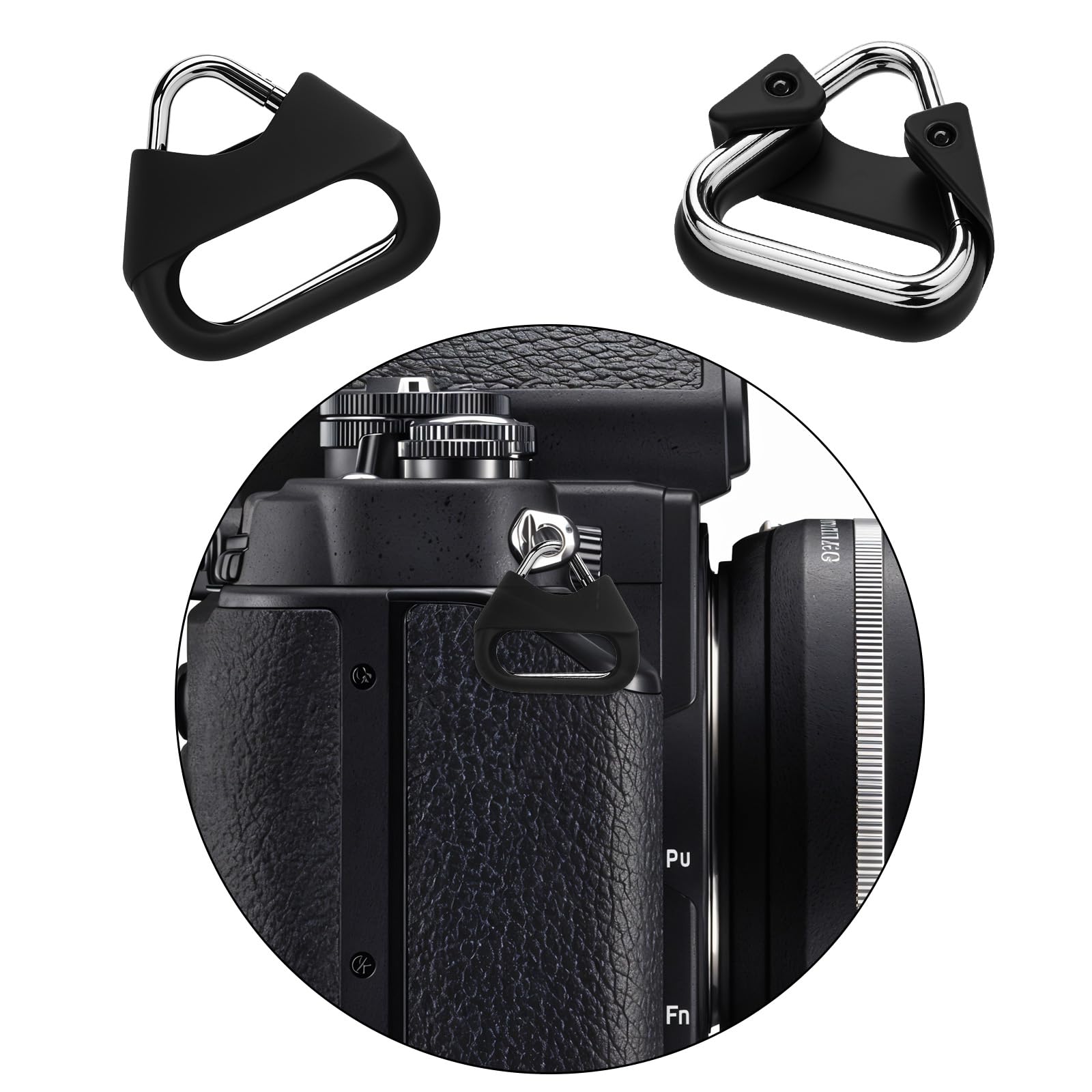 Yuanchu 6 pièces Anneaux divisés en triangle en acier inoxydable, compatible avec l'adaptateur de sangle pour appareil photo, anneau à ergot avec bague en plastique pour sangle d'épaule pour appareil