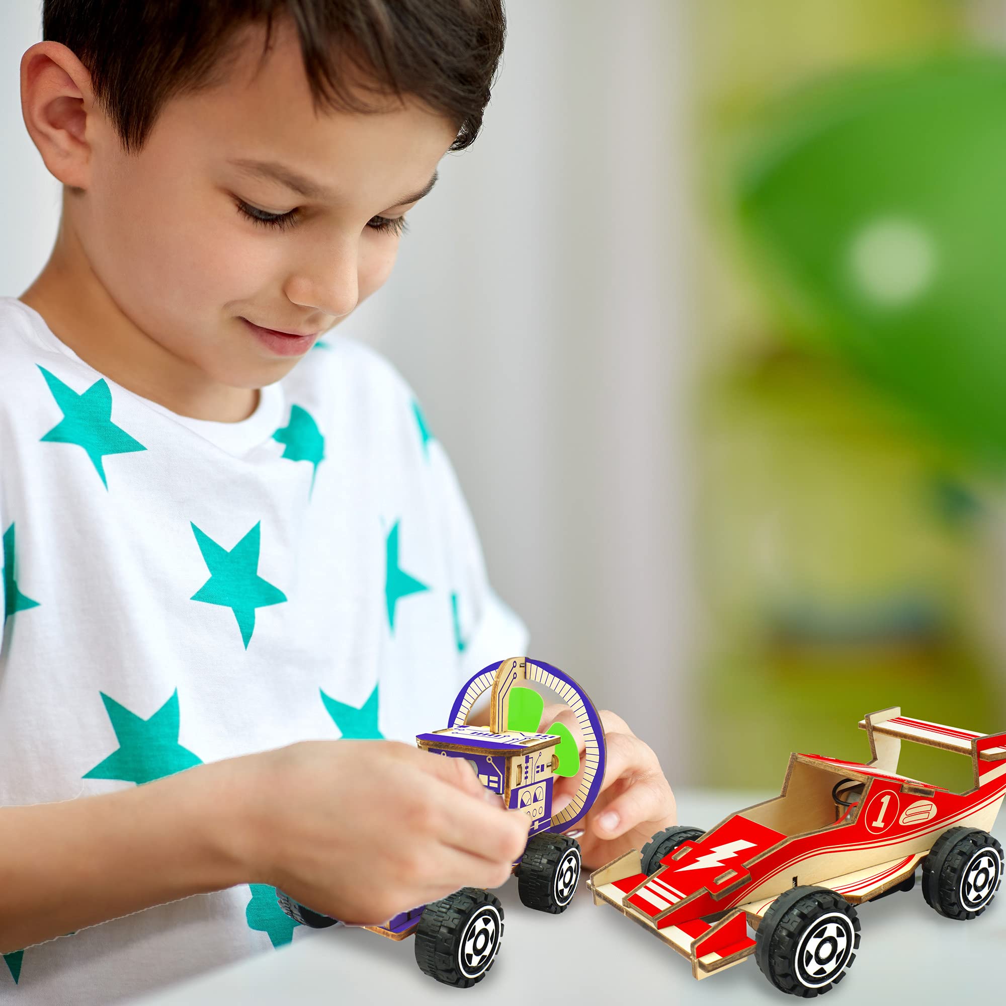 KraFun 4 in 1 STEM Toys Kit, Wooden Mechanical Model Cars Kits
