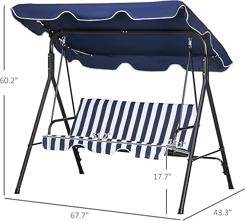Miniatura 7 de Outsunny Silla columpio de 3 asientos para patio al aire libre con cojín extraíble, soporte de marco de acero y toldo inclinable ajustable para