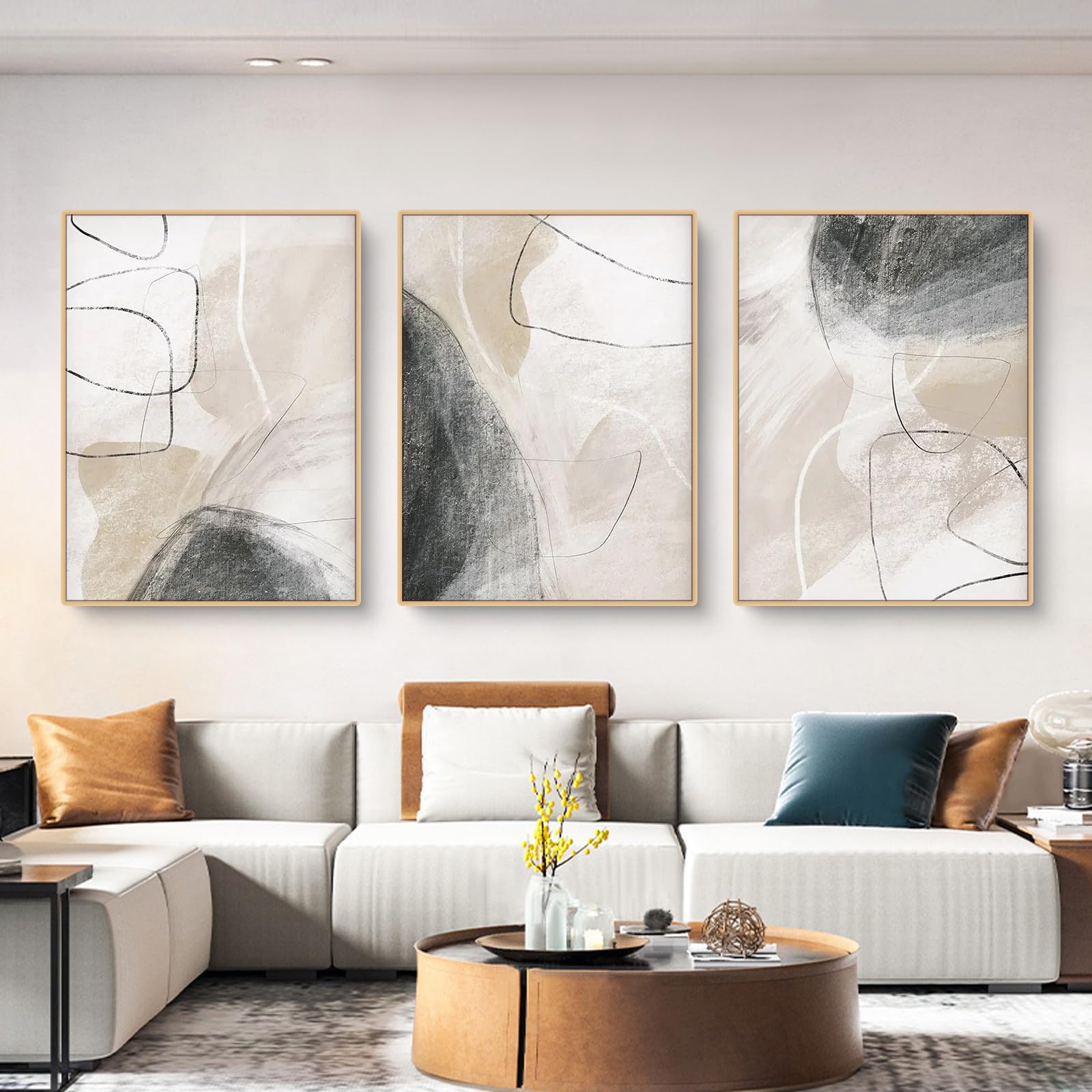3er Poster Set – Abstrakte Leinwandbilder, Beige Linien-Kunst, 30 X 40 Cm, Wanddeko Für Wohnzimmer