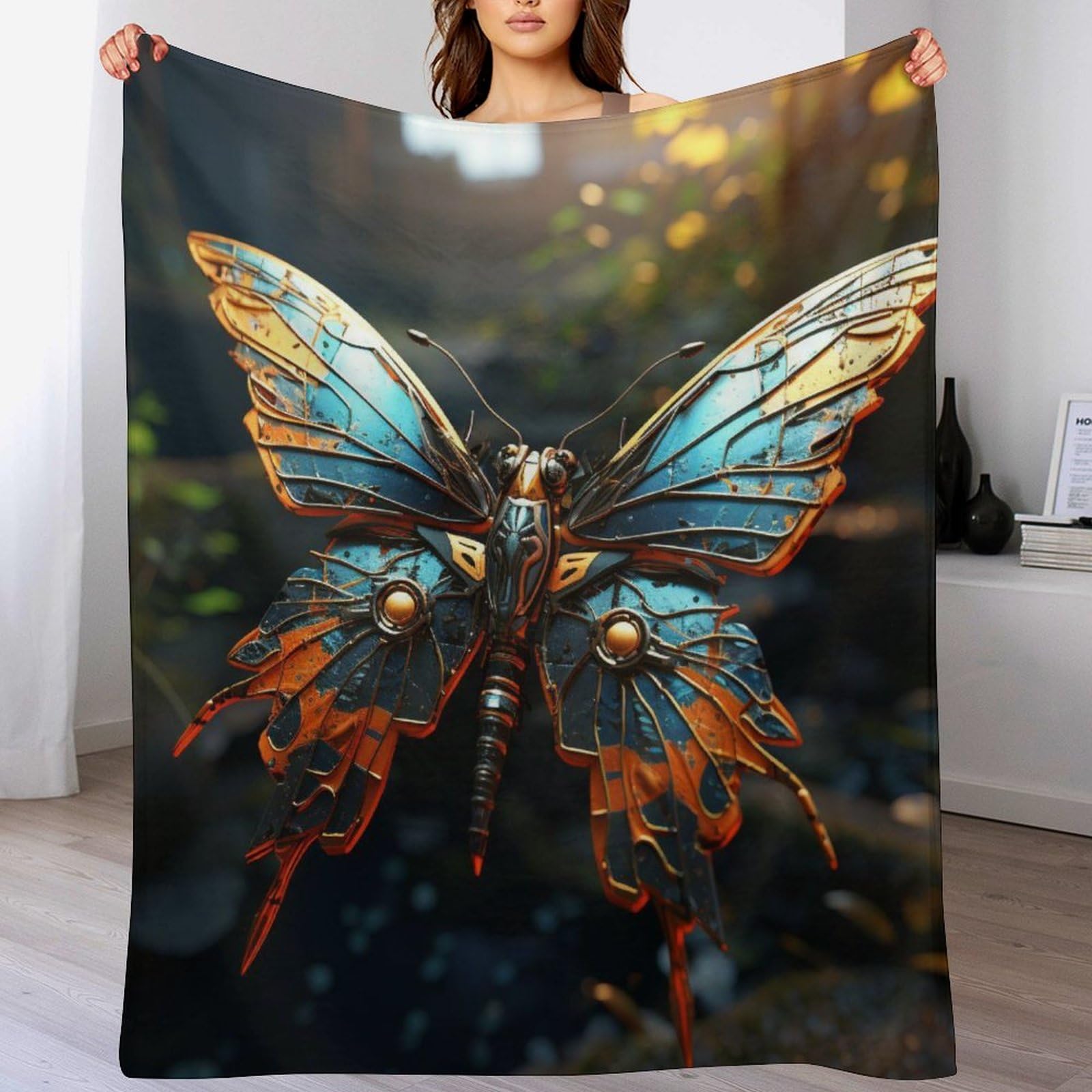 Manta suave de franela de mariposa para cama pequeña 3D