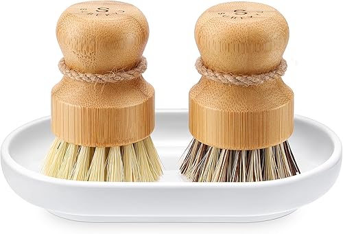 Miniatura 9 de SUBEKYU Cepillo de bambú para fregadero de cocina, cepillo de madera natural, cepillo de cerdas de sisal para limpieza del hogar, cepillo de hierro