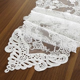 ARTABLE Lace Table Runner Dresser Scarf Macrame Embroidered Table Runners with Exquisite Flower Vintage Shabby Chic for Wedding Holiday Dinning (White, 10 x 47 Inch)