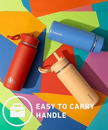 Miniatura 5 de Hydrapeak Mini botella de agua para niños de 20 onzas con tapa con popote, botella de agua aislada de doble pared de acero inoxidable para niños,