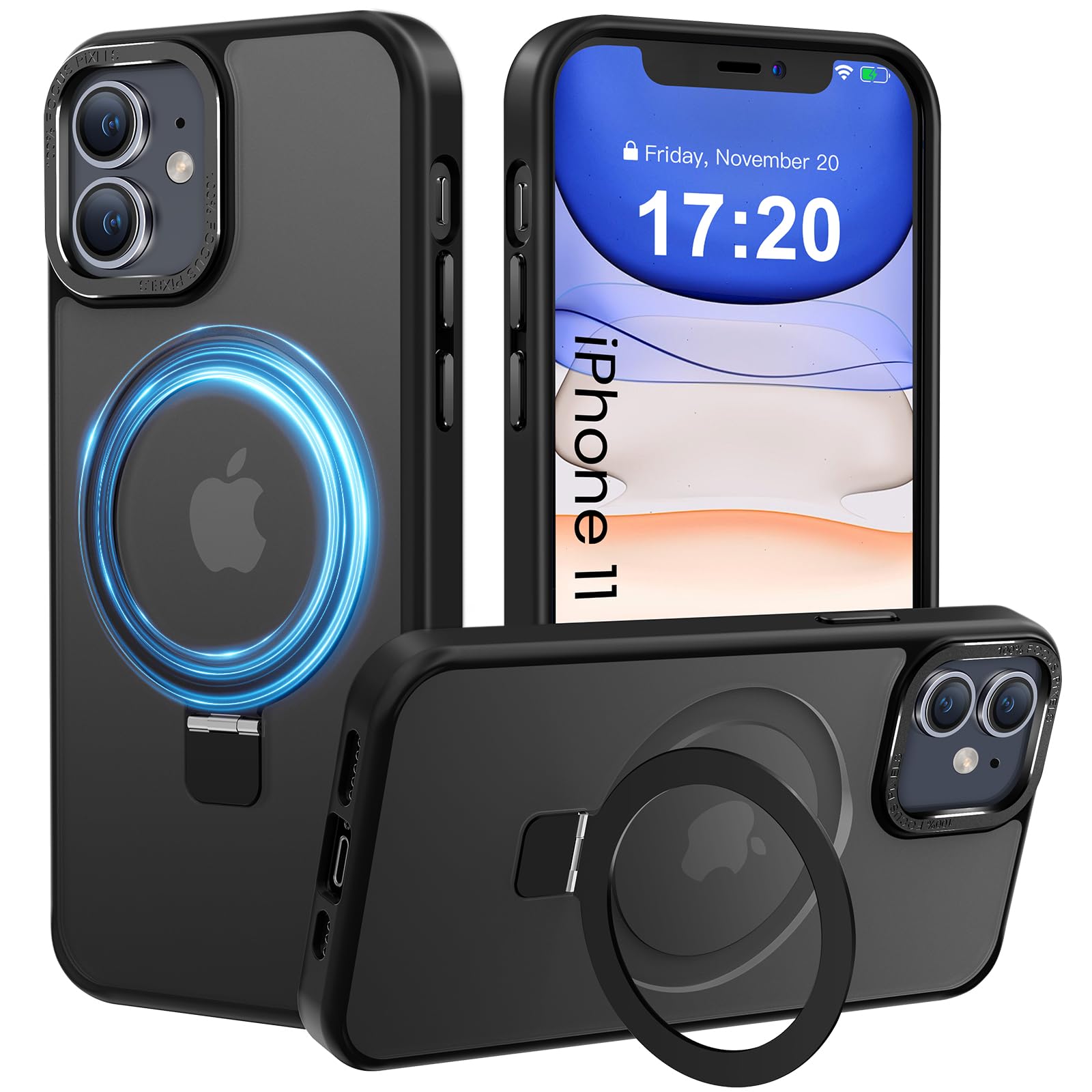 PuyaTeya Compatible with iPhone 11 Case with Magnetic Ring Stand, Military Drop Protection, Anti-Scratch/Anti-Fingerprint Translucent Matte Phone Case