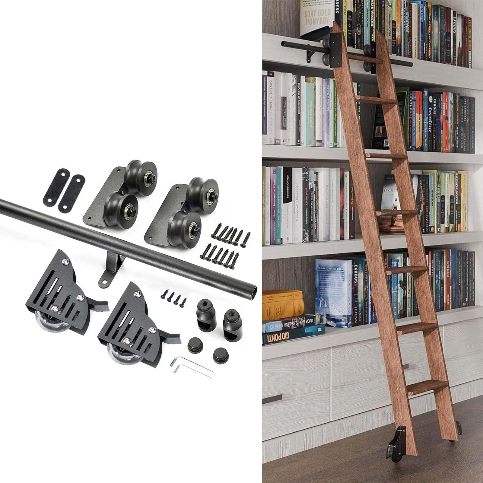 DONGGANSHI Rolling Library Sliding Ladder Hardware Track Kit(No Ladder),3.3ft-24ft Mobile Ladders Rail System,Top Roller Accessories(13ft/400cm Track kit)