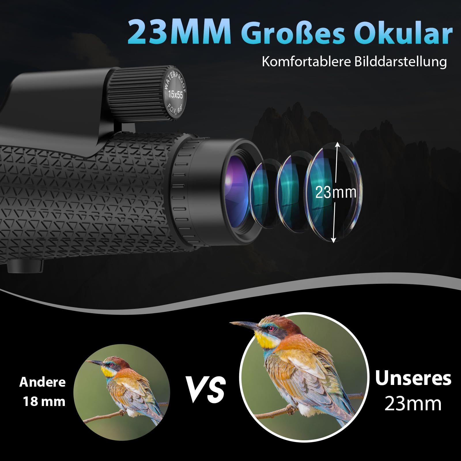 Sogries 15x55 Monokular Fernglas HD mit BAK4 Prisma & FMC Linse, Spritzwassergeschütztes Fernrohr inkl. Höhenverstellbarem 360° Stativ & Handyadapter für Vogelbeobachtung, Wandern & Reisen