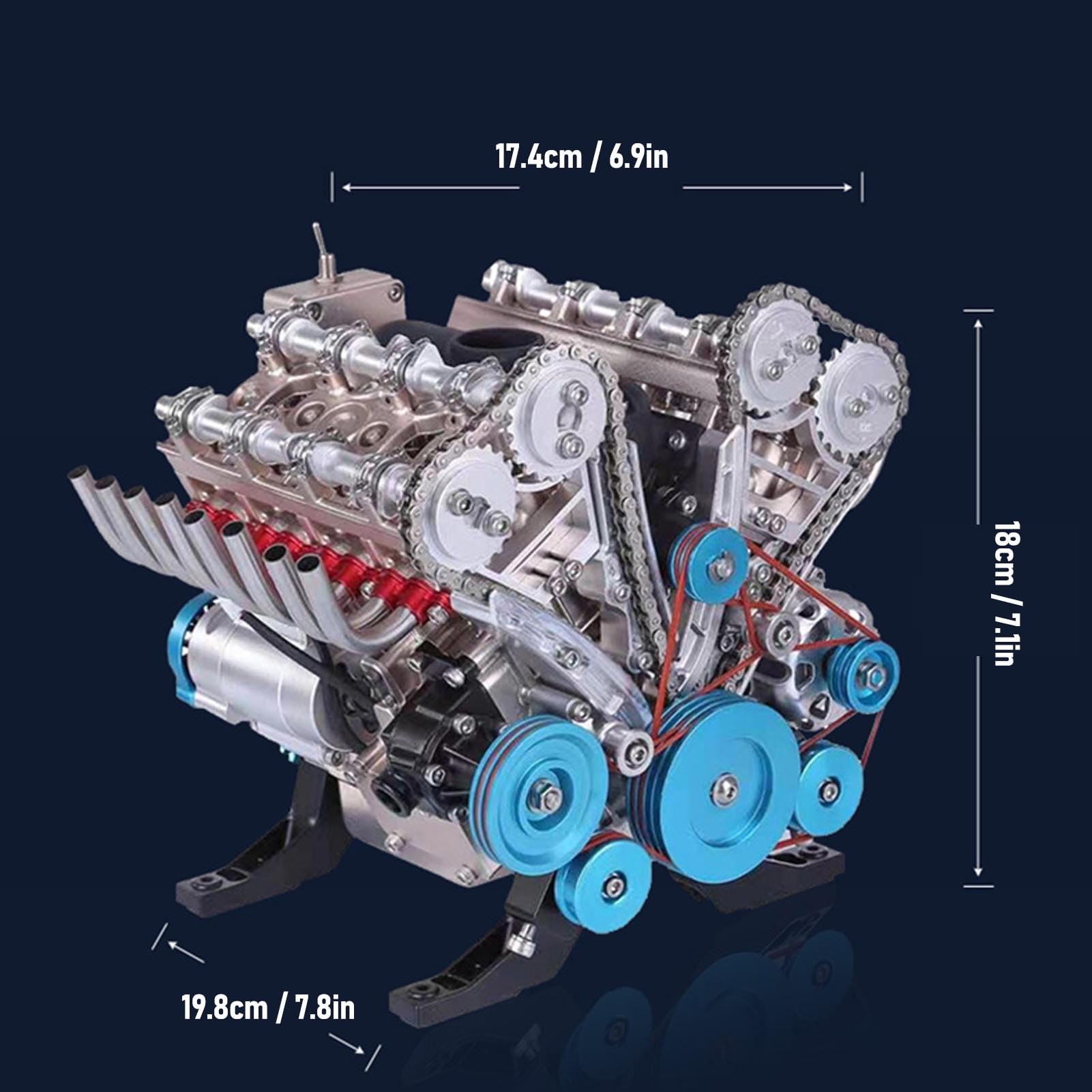 DIY Mini-V8-Motor-Bausatz, 660-teilig, Funktionsfähiges Automotor-Modellspielzeug mit Lithium-Batterie
