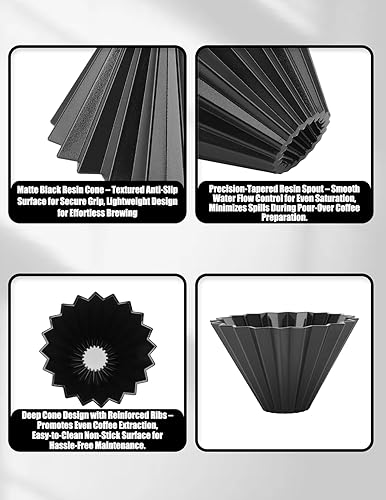 Miniatura 3 de Origami - Gotero de café de resina, compatible con V60Hario, reutilizable, para infusión lenta, apto para lavavajillas, accesorios para cafeteras
