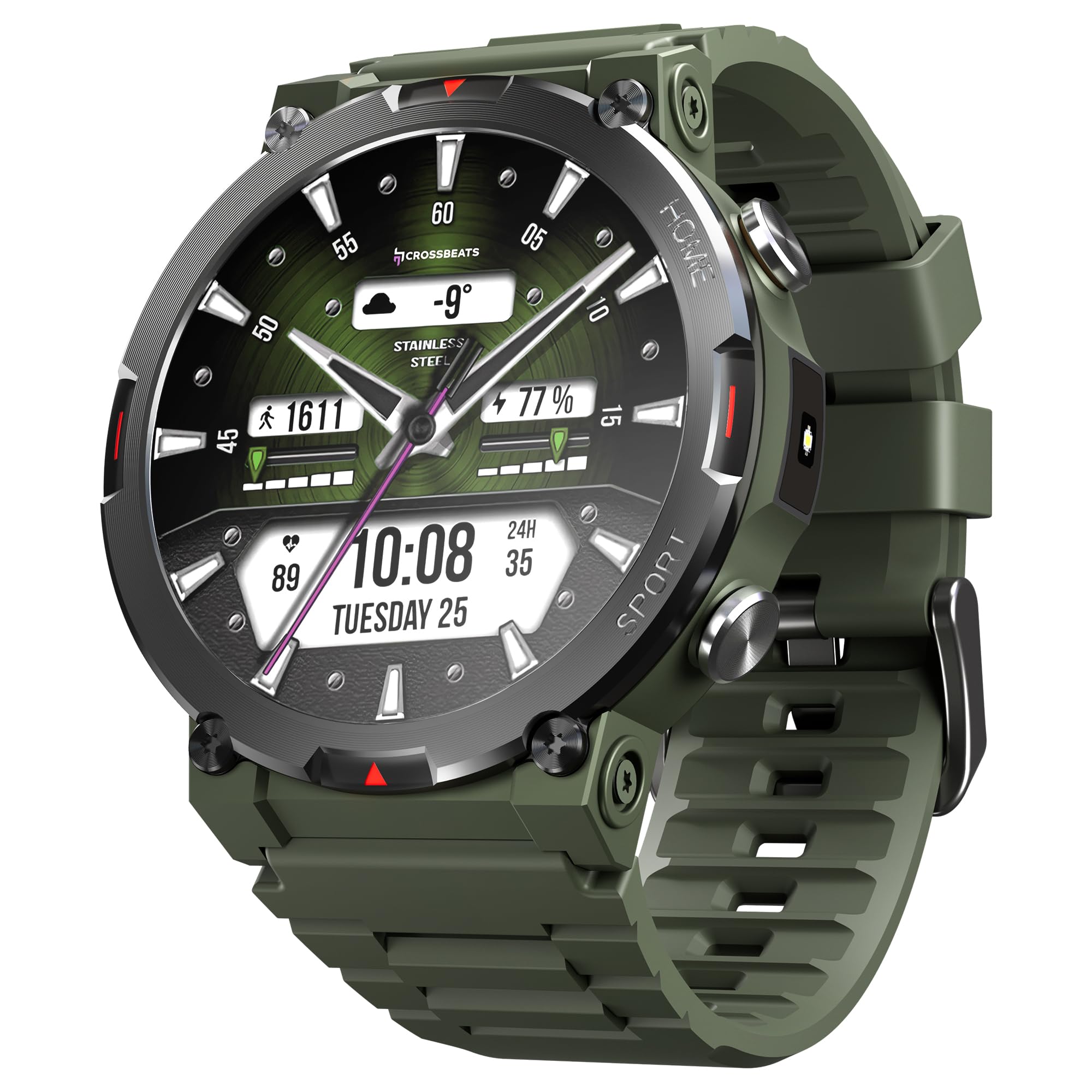 CrossBeats Everest 2.0-2026 Smart Watch for Men 1.43" True AMOLED, Always ON Display Bluetooth Calling Rugged Outdoor Military Grade Certified Upto 15 Days Battery Life Smartwatch (Camo Green)-image-37