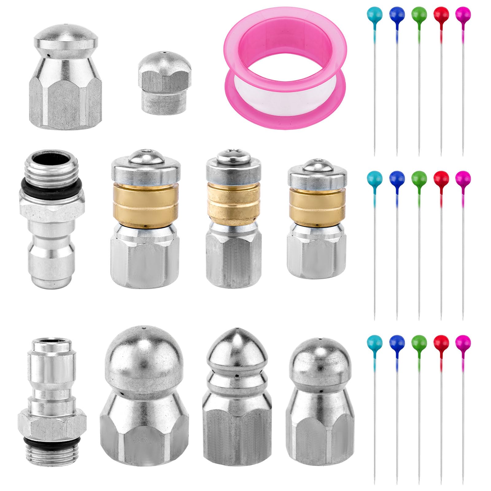Gosknor 10 Pz Ugelli Getto di Fognatura con Connettori Rapidi NPT da 1/4 di Pollice e 3/8 di Pollice, con Aghi e Nastro Ugello per Tubo Flessibile per Scarico a Pressione Idropulitrice 5000 PSI