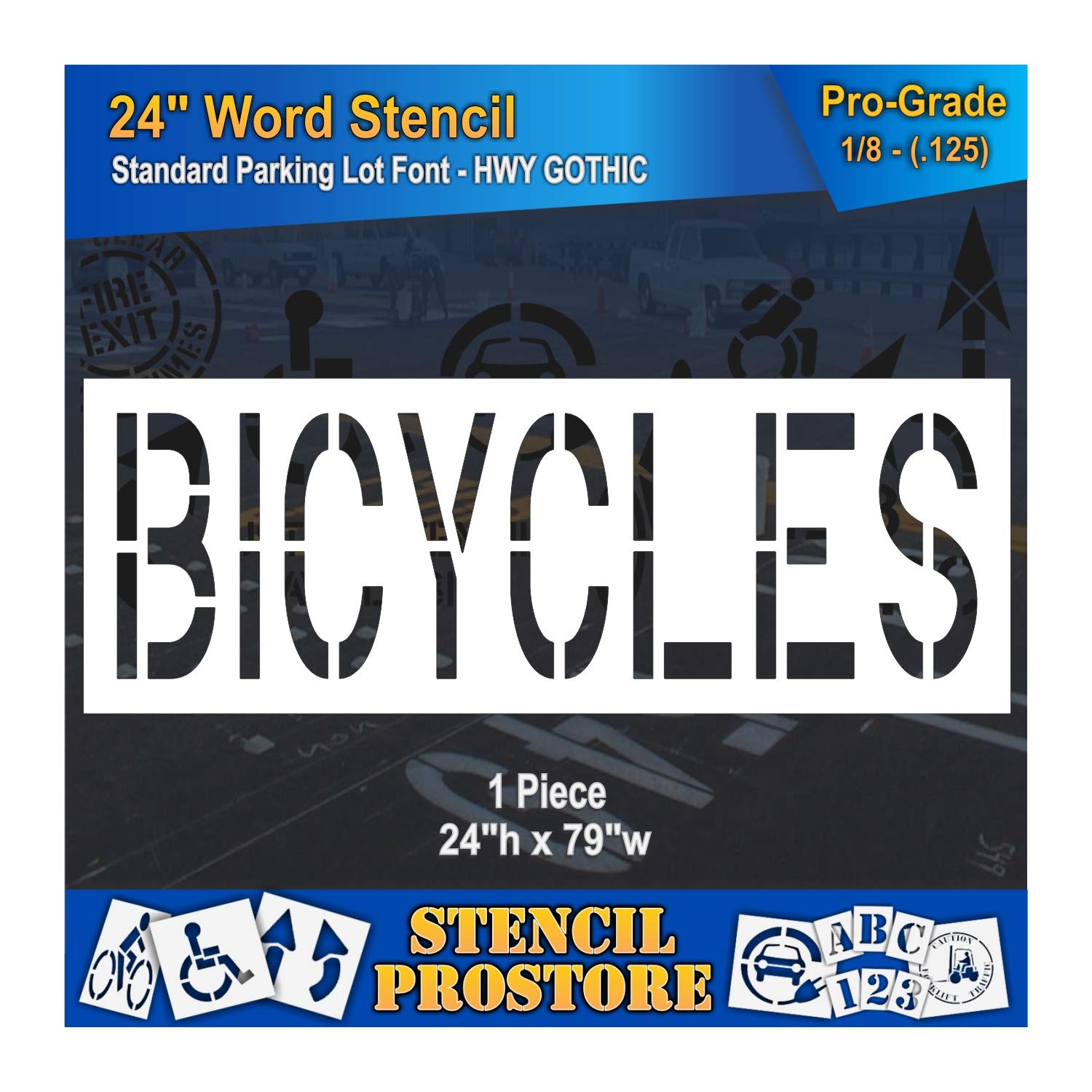 Pavement Marking Stencils - 24 inch Bicycles Stencil - 24" x 78" x 1/8'' (128 mil) - Pro-Grade