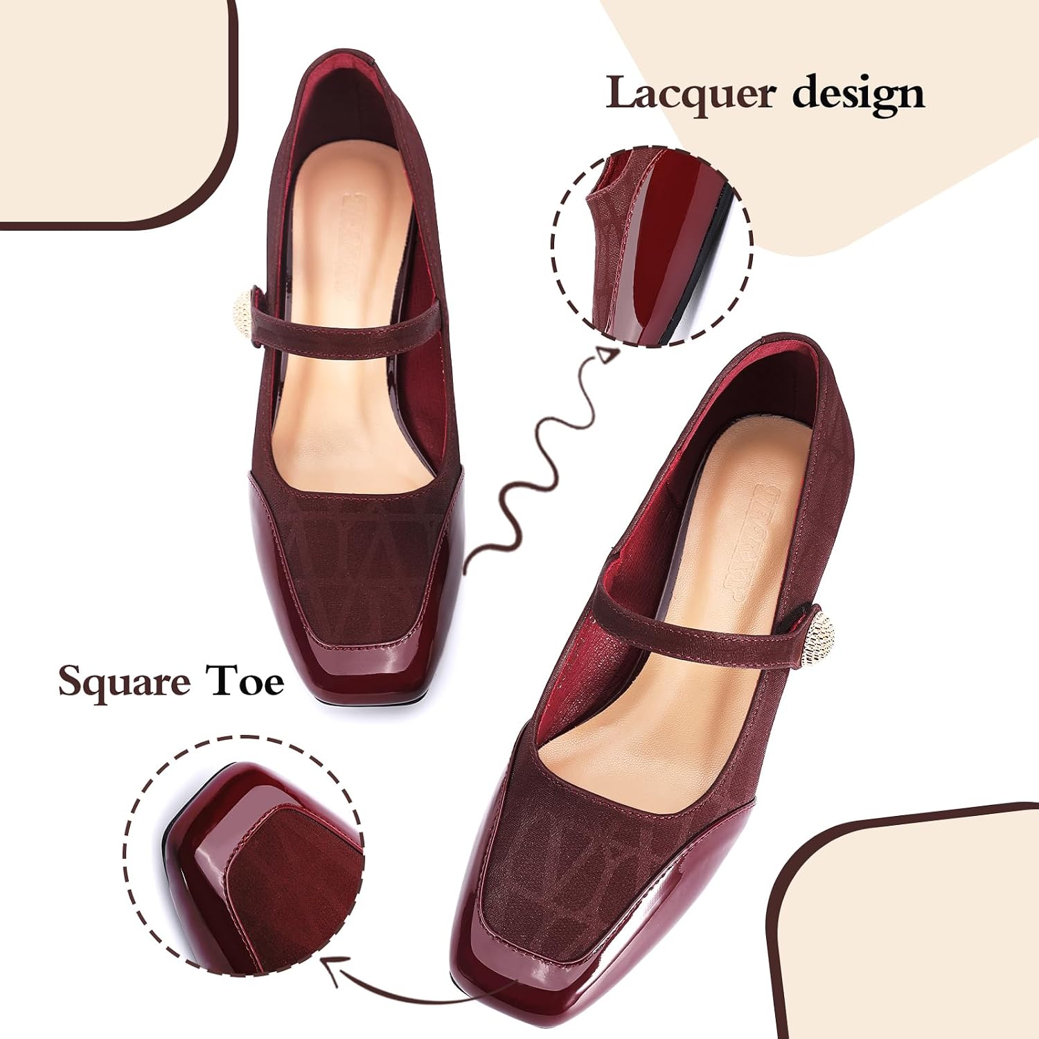 Women's Square Toe Mary Jane Chunky Block Heels Pumps Dress Shoes