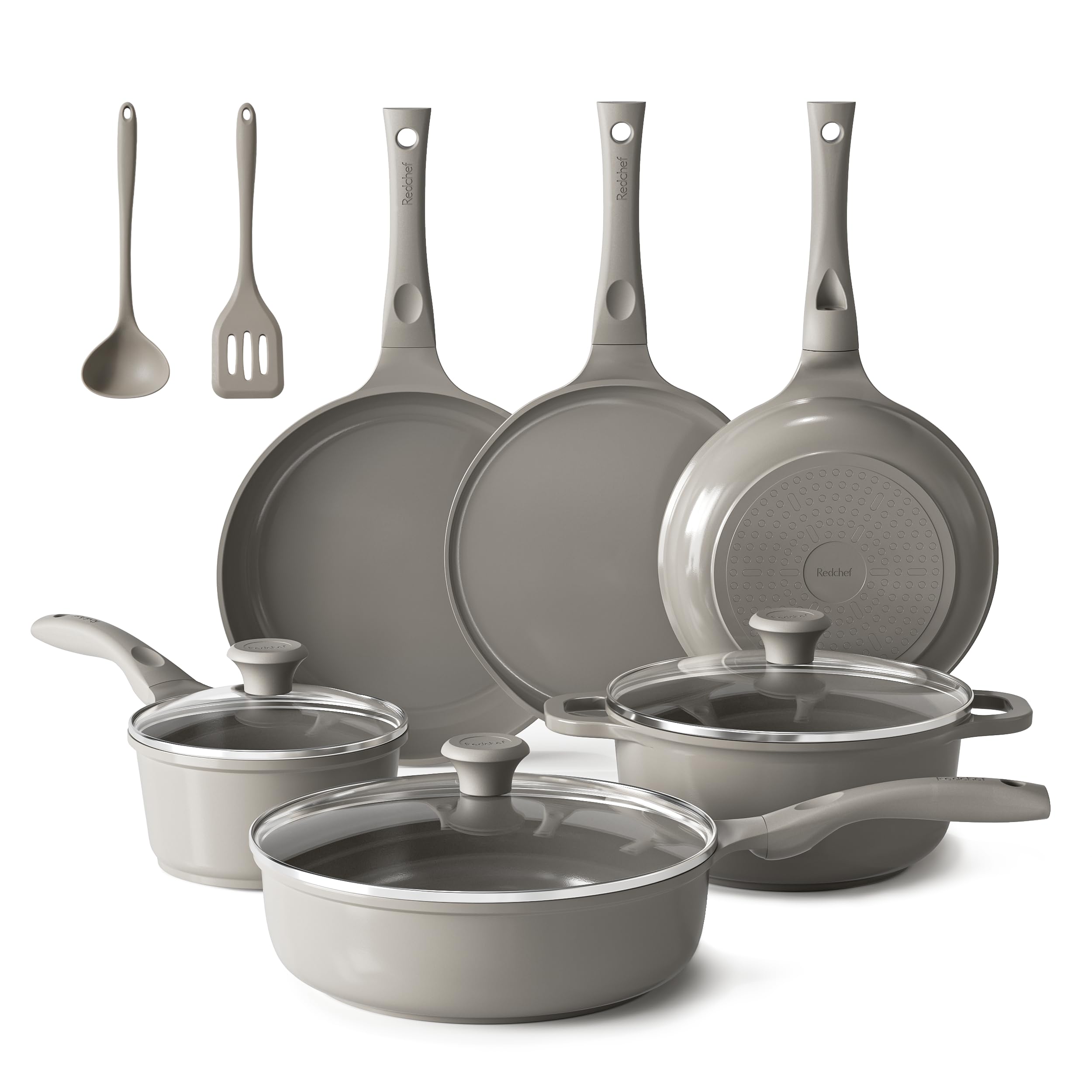 Set de Sartenes de Cerámica Redchef para Inducción 11 Piezas con Tapa de Vidrio - Sartenes Antiadherentes sin PTFE y PFAS - Aptas para Todo Tipo de Cocinas