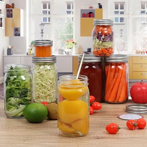 Miniatura 7 de Tarros Mason de boca ancha de 32 onzas / cuarto de galón con tapas herméticas y bandas, paquete de 12, tarros de vidrio transparente para conservar,