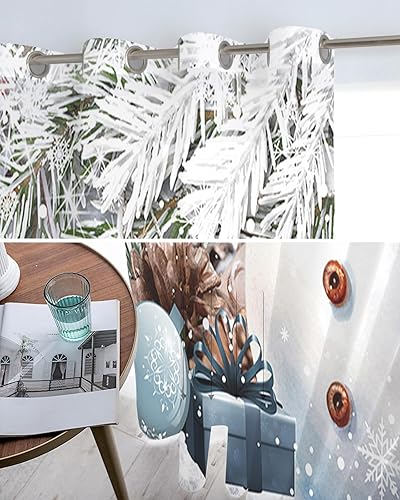 Miniatura 5 de Cortinas traslúcidas de invierno con diseño de muñeco de nieve de 63 pulgadas de largo, juego de 2 paneles de cortinas para cocina, dormitorio, sala