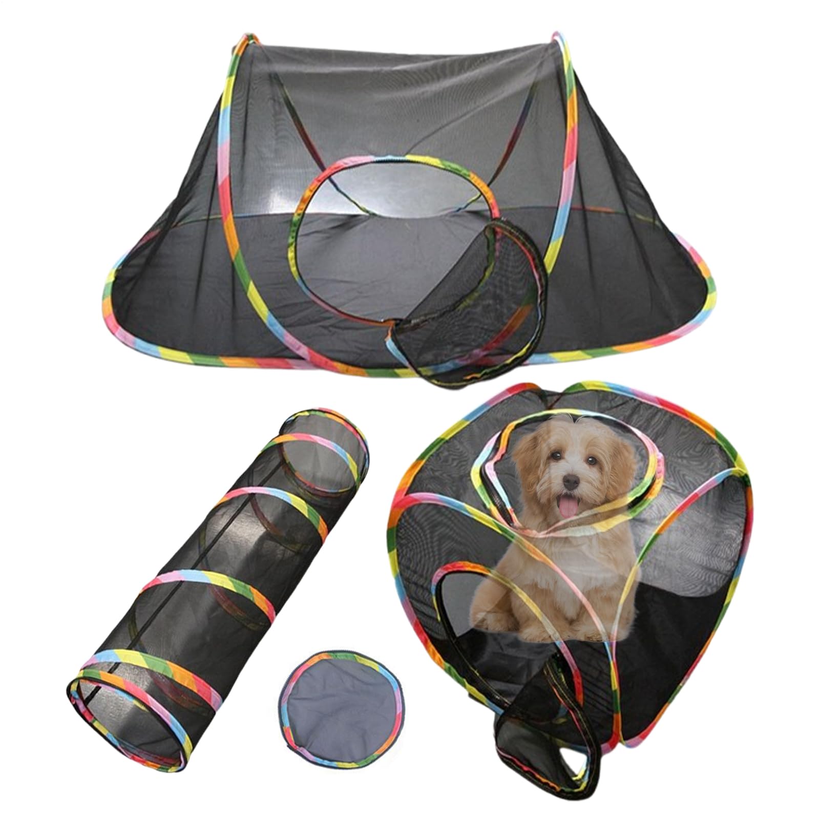 Tienda de campaña de malla transpirable para gatos, para exteriores, túnel portátil para gatos, parque infantil plegable, tienda cerrada compacta, jaula interactiva para cachorros y perros para jugar