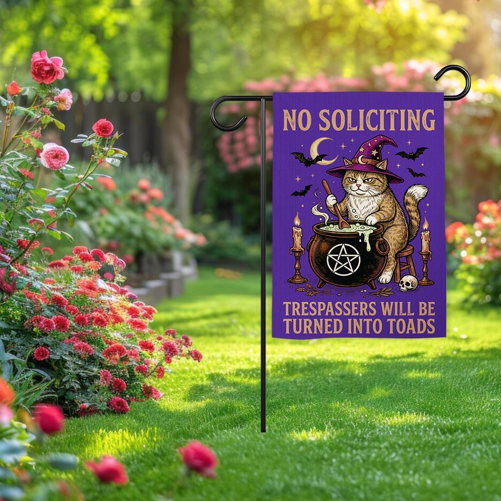 TODOLIA (12"x18") No Soliciting Trespassers Will Be Turned Into Toads Garden Flag Double Sided, Funny No Solicitors Yard Flag House Porch Patio Outdoor Decoration, Gift For Family Friend (no flagpole) image 4