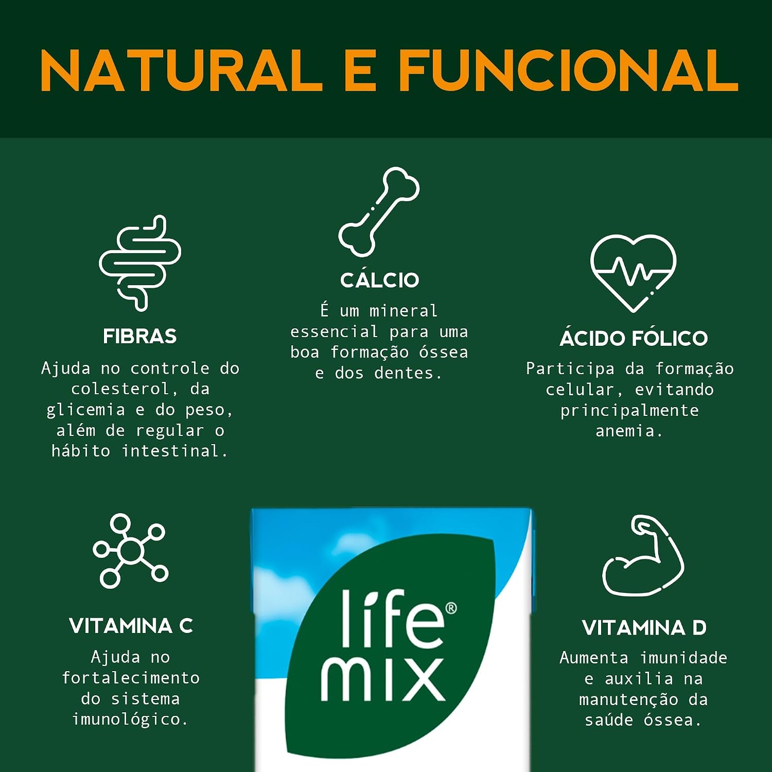LIFE MIX - Suco de Laranja Natural Baixa Caloria - Sem Adição de Açúcares, Sem Conservantes e Corantes, Vitaminas C e D, Cálcio, Fibras e Ácido Fólico - Vegano - 200ml